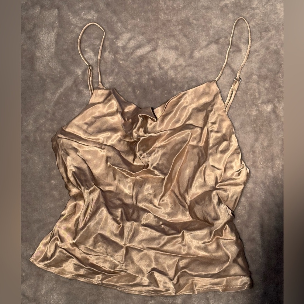 Satin gold tank top with slight peplum